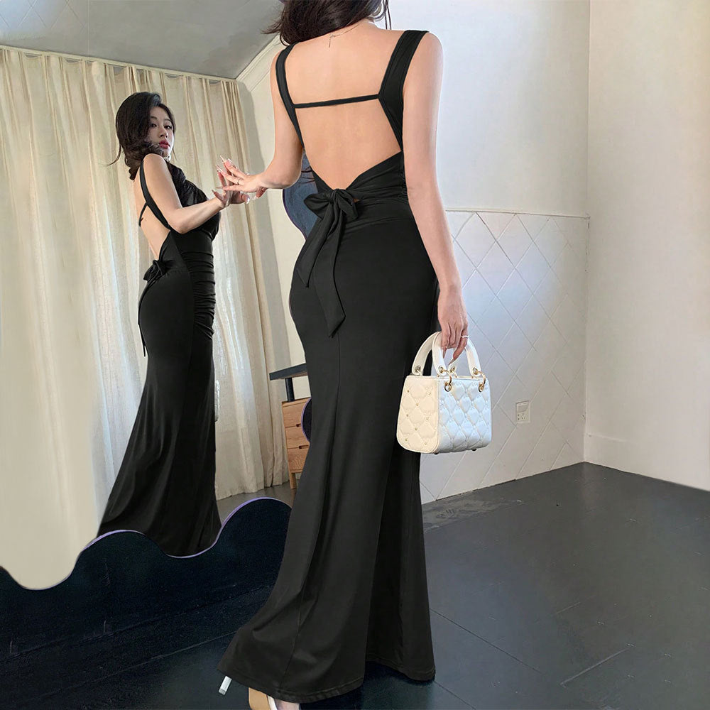 Damen Abendkleid Raffinierter Rückenausschnitt Dekorativer Bindebund - Norvielle