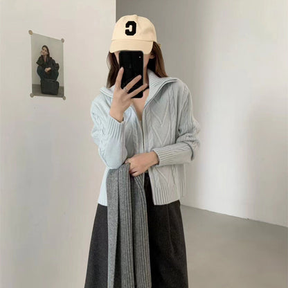 Damen Strickjacke Zopfstruktur Hochkragen Norvielle