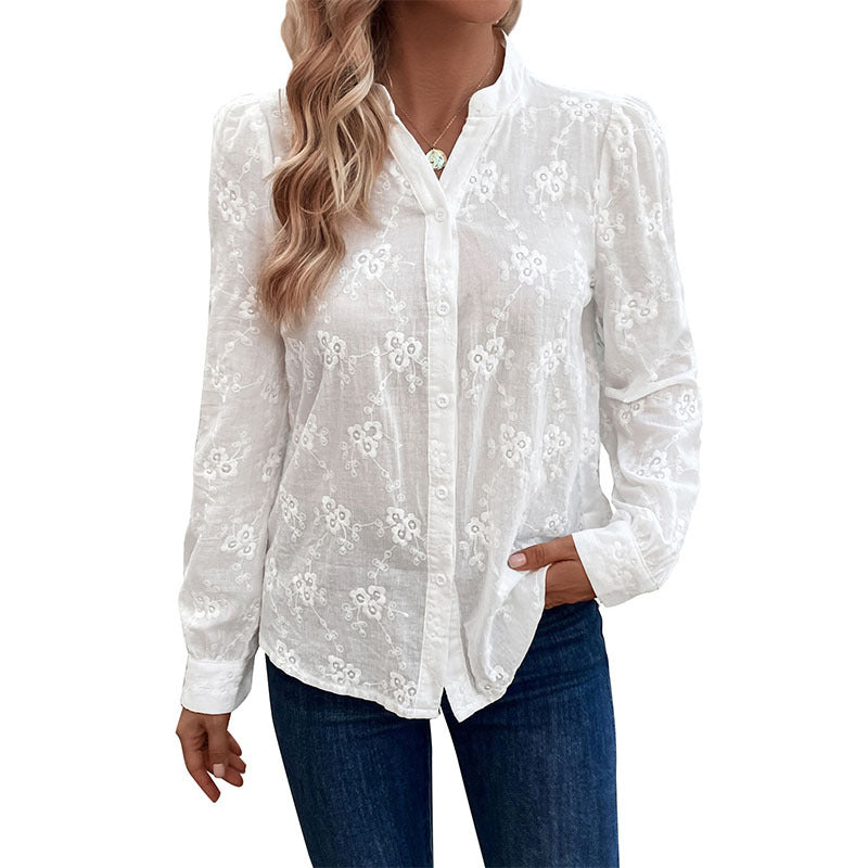 Damen Bluse Florales Stickdesign Puffärmel Norvielle