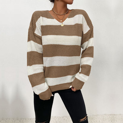 Damen Pullover Strukturiertes Waffelmuster V-Ausschnitt Norvielle