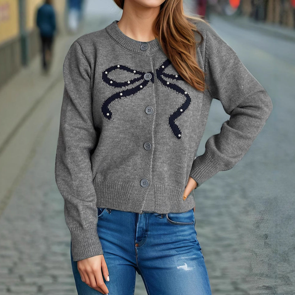 Damen Strickjacke Kuschelig Schleifenmotiv Norvielle