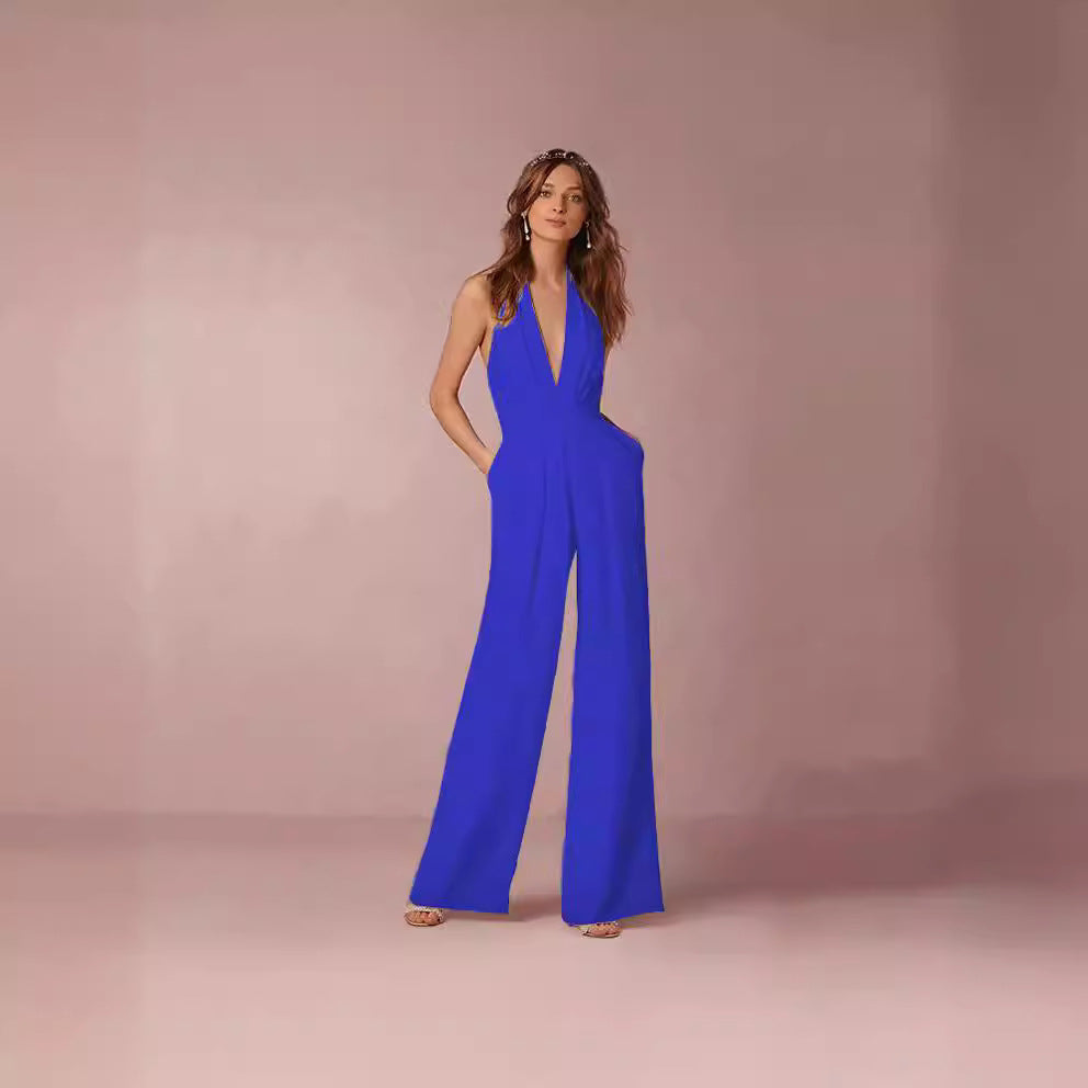 Damen Jumpsuit V-Ausschnitt Weites Bein Norvielle