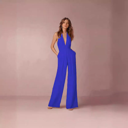 Damen Jumpsuit V-Ausschnitt Weites Bein Norvielle