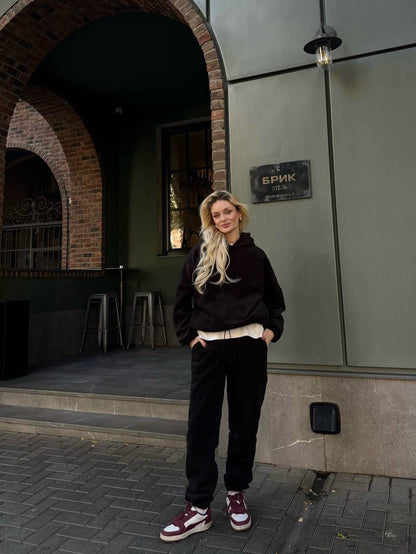 Damen Fleece-Jogginganzug Hochbündig Mit Taschen Norvielle