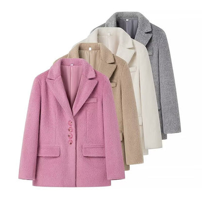 Damen Teddyblazer Elegante Knopfleiste Norvielle