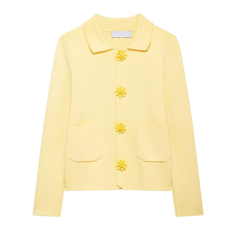 Damen Strickjacke Dekorative Blütenknöpfe Norvielle