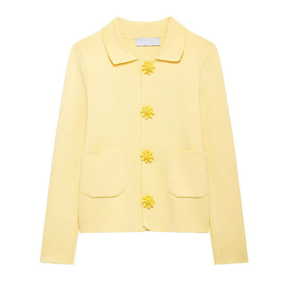 Damen Strickjacke Dekorative Blütenknöpfe Norvielle