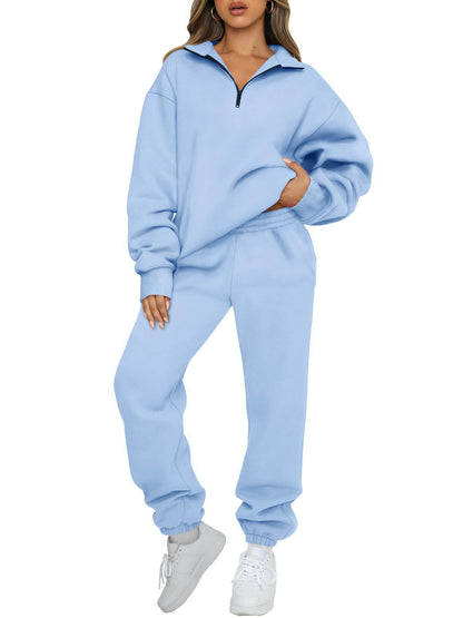 Damen Sweatpants-Set Stehkragen Kängurutasche Norvielle