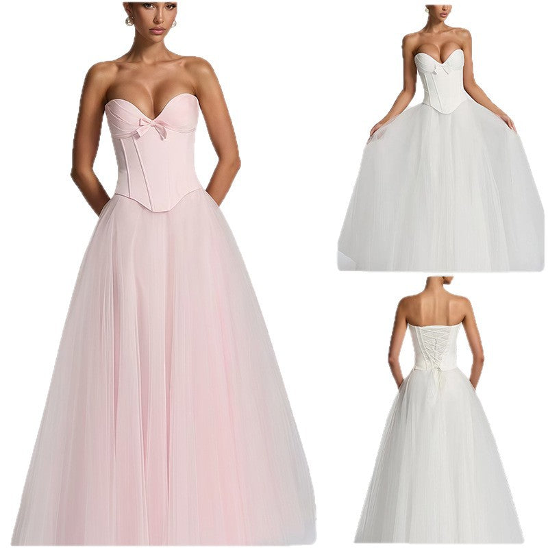 Damen Brautkleid Tiefdekolleté Volumöser Tüllrock Weiß