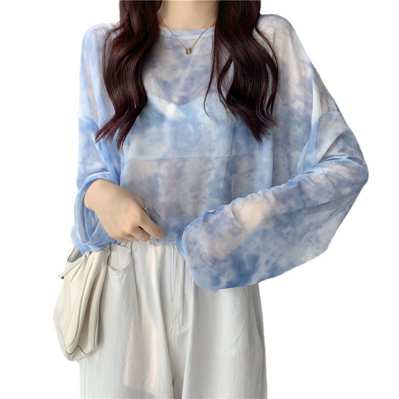 Damen Longsleeve-Oberteil Transparent Tie-Dye-Muster