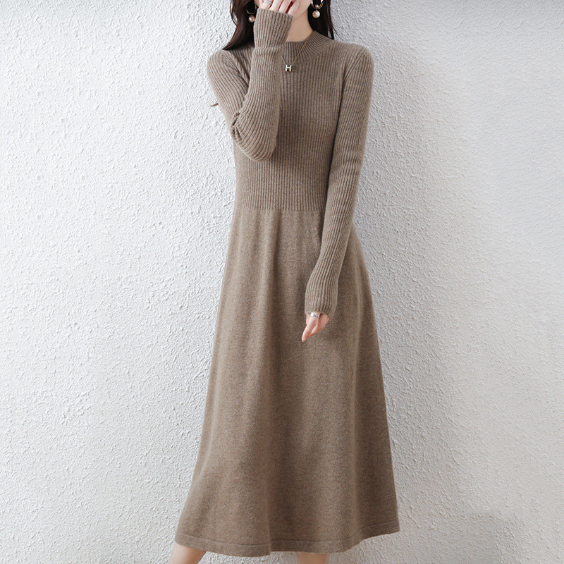 Damen Strickkleid Hochkragen Rippstruktur Norvielle - Norvielle