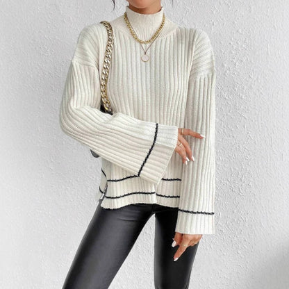 Damen Rollkragenpullover Gerippt Winterweiß