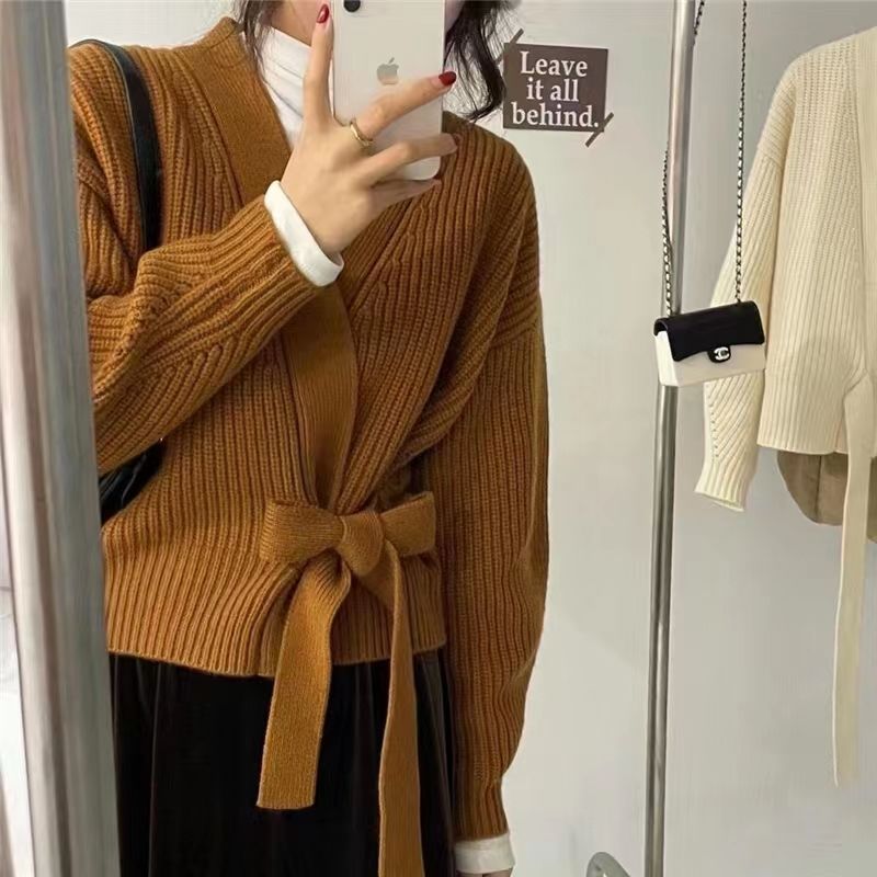 Damen Wickelpullover V-Ausschnitt Taillenzug Norvielle