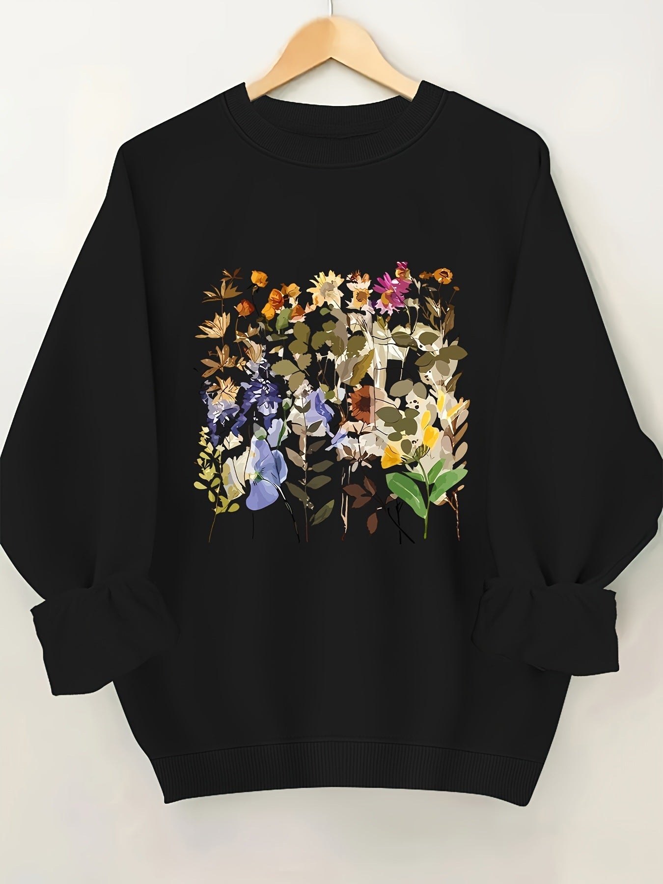 Damen Sweatshirt Floralmuster Bequem Grün