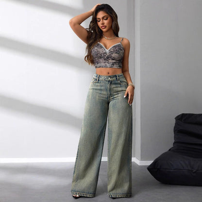 Damen High-Waist Jeans im Vintage-Stil Weite Bein Norvielle