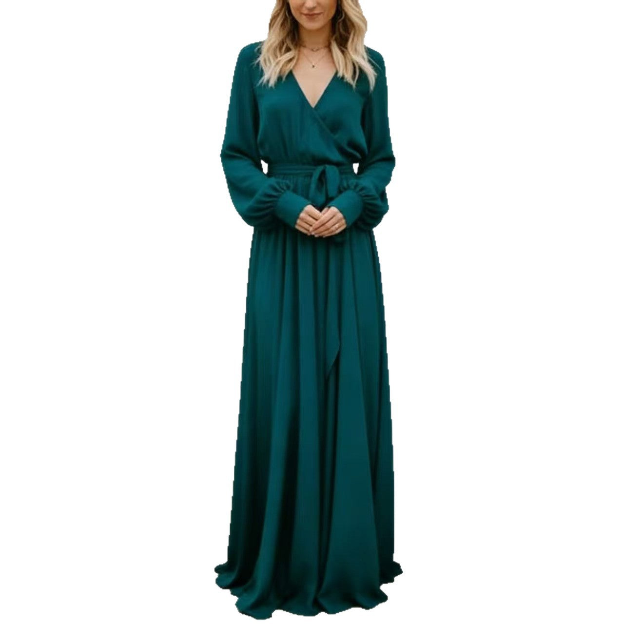 Damen Maxi-Kleid Fließender Stoff Tiefes Dekolleté