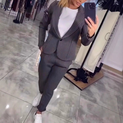 Damen Blazer Ensemble Streifen Tailliert Schwarz - Norvielle