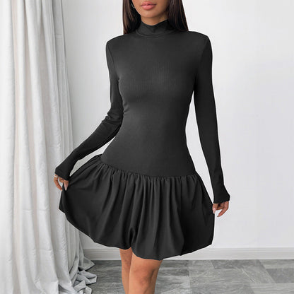 Damen Mini-Kleid Rüschendetails Hochgeschlossen Norvielle