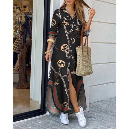 Damen Langarmkleid mit Print Feminin