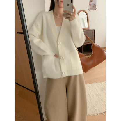 Damen Flauschiger Cardigan mit Knöpfen und Taschen Norvielle