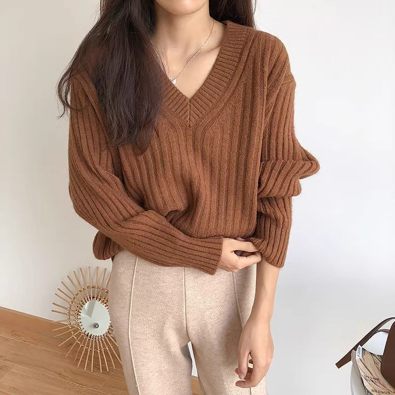Damen Feinstrickpullover V-Ausschnitt Lässig Norvielle