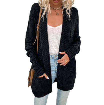 Damen Grobstrick-Cardigan Offenes Frontdesign Mit Taschen Norvielle