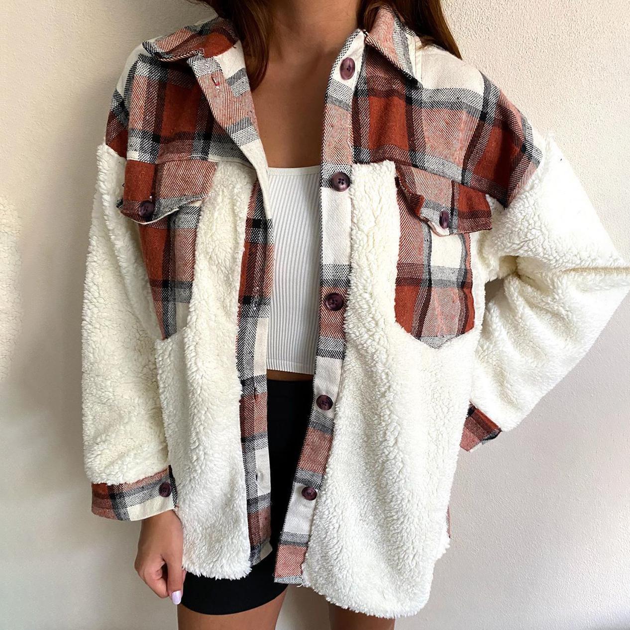 Damen Sherpa-Jacke Karo-Design