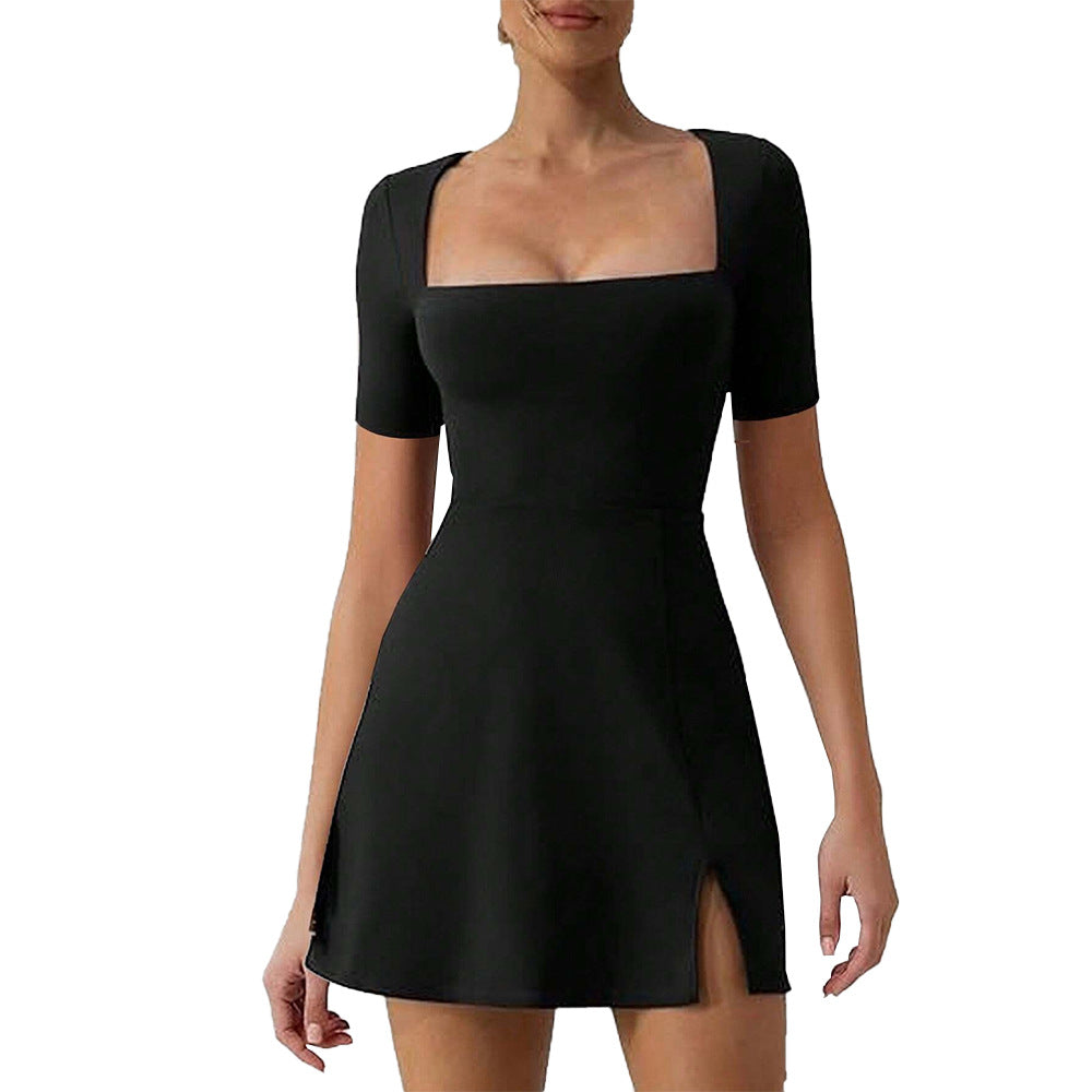 Damen Oversized Sommerkleid mit quadratischem Ausschnitt und Schlitzen
