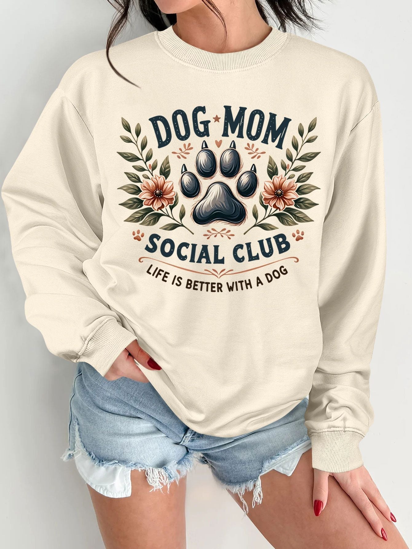Damen Sweatshirt Hundemotiv Aufdruck Norvielle