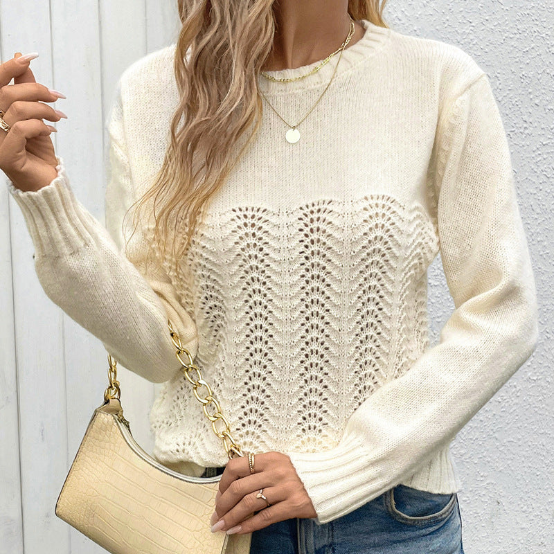 Damen Strickpullover Elegantes Lochmuster