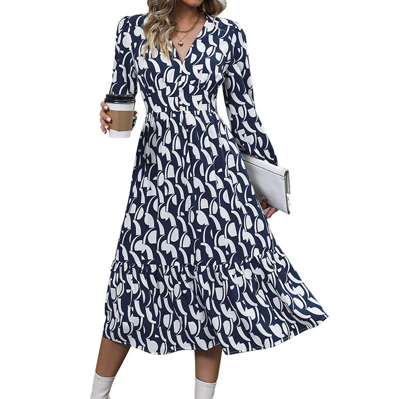 Damen Wickelkleid Florales Muster Volantärmel Midi