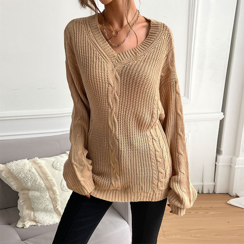 Damen Strickpullover Weit V-Ausschnitt Rautenmuster Norvielle - Norvielle