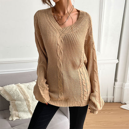 Damen Strickpullover Weit V-Ausschnitt Rautenmuster Norvielle - Norvielle