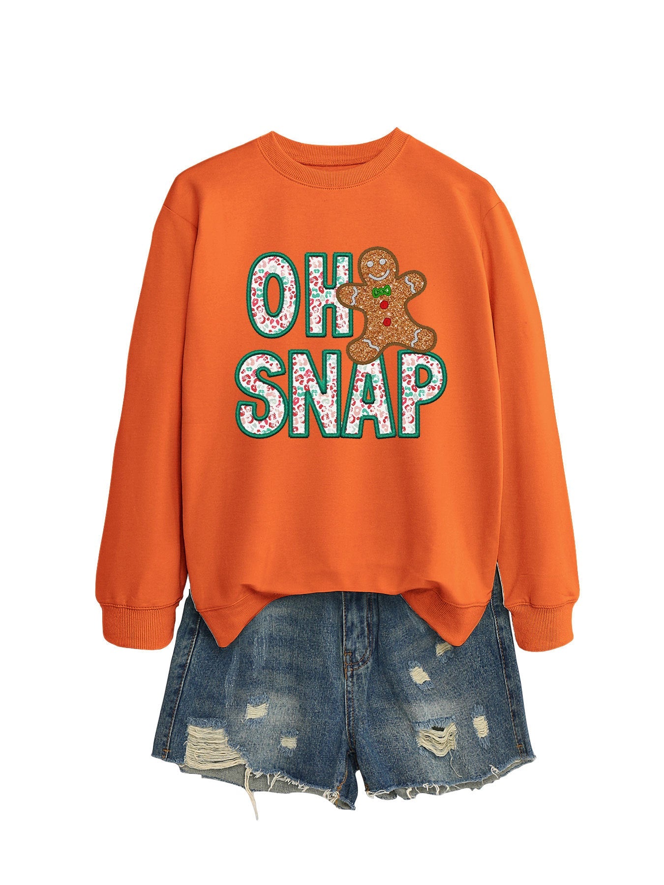 Damen Sweatshirt Lebkuchenmann Motiv Glitzer Schrift