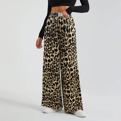 Damen Palazzo-Hose Tierprint Elastikbund