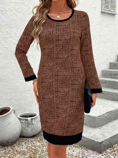 Norvielle Damen Rundhals Schmal Knielang Kleid