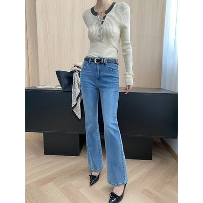 Damen High-Waist Jeans Leicht Ausgestellt Norvielle