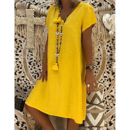 Damen Sommerkleid mit V-Ausschnitt Asymmetrischer Saum