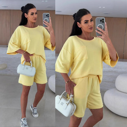 Damen Freizeitanzug Oversized T-Shirt und bequeme Shorts Norvielle