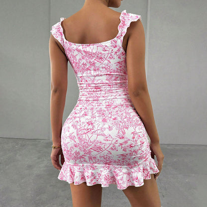 Damen Minikleid Florales Muster Rüschendesign Norvielle