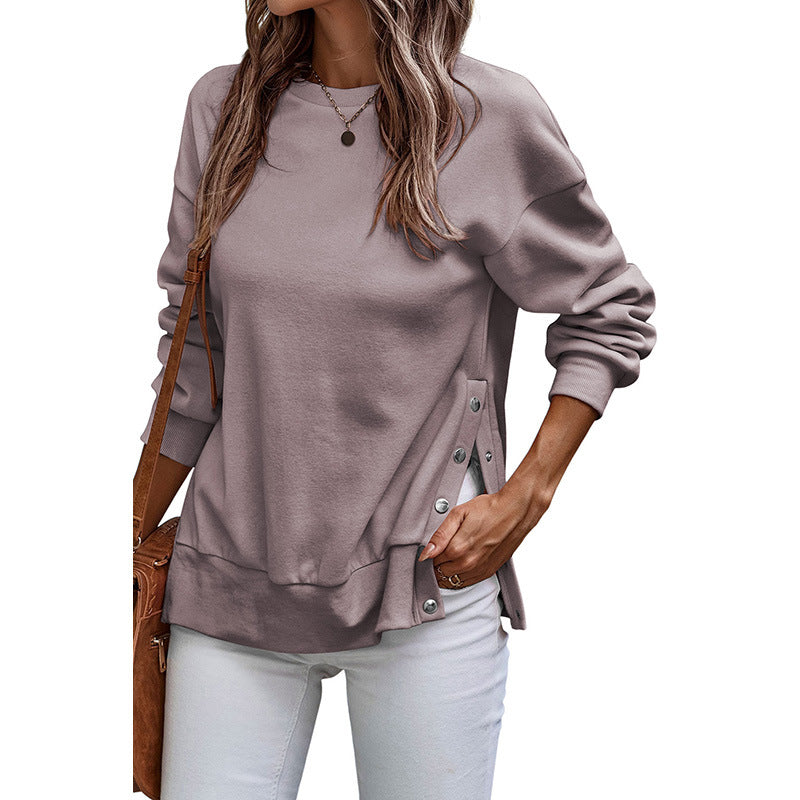 Damen Pullover Sweatshirt Lockere Passform Langarm Beige