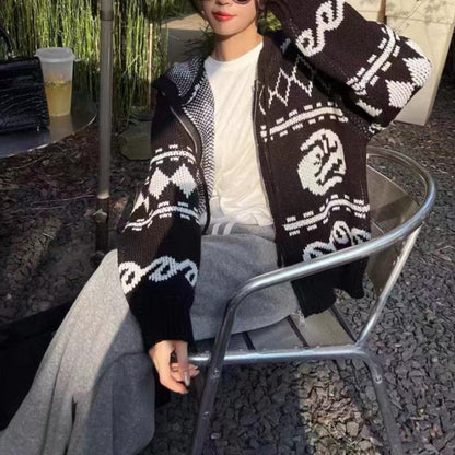 Damen Grobstrickjacke Auffälliges Muster Gemütlicher Schnitt Norvielle