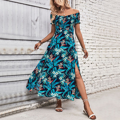 Damen Maxikleid Schulterfrei Floraler Druck Norvielle