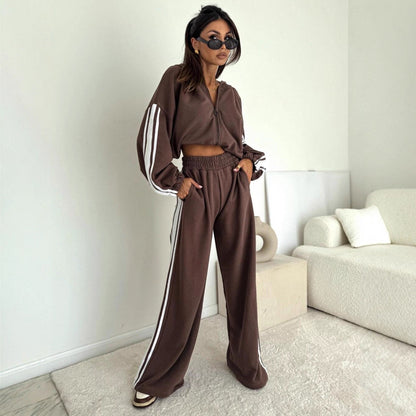 Damen Sportliches Loungewear-Set Hochkragen Weites Design Schwarz - Norvielle