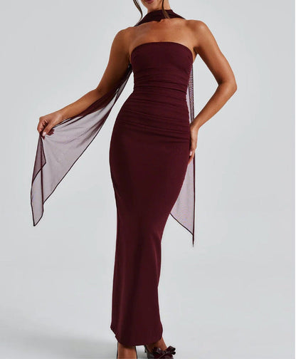 Damen Langabendkleid Schulterfrei Rüschen Norvielle
