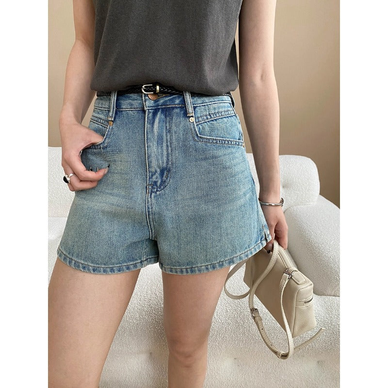 Damen Denim-Shorts Hochwerder Bund Klassischer Schnitt Blau - Norvielle