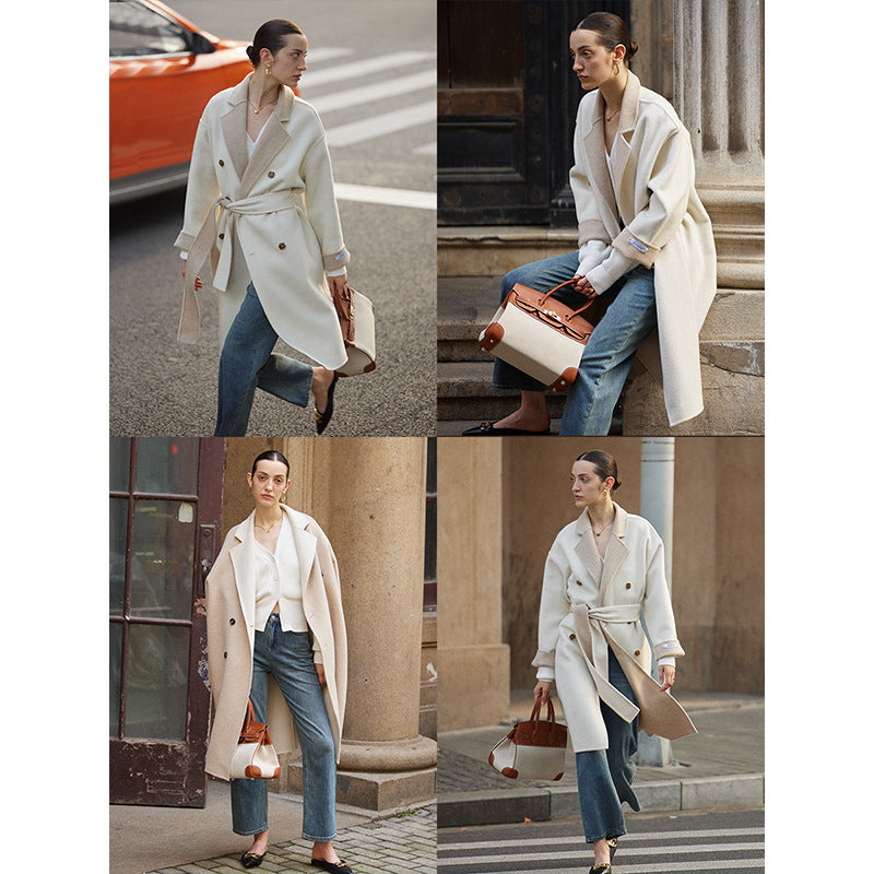 Damen Trenchcoat Doppelter Knopf Moderner Gürtel