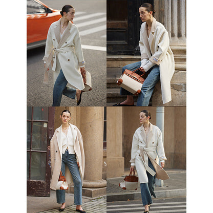 Damen Trenchcoat Doppelter Knopf Moderner Gürtel
