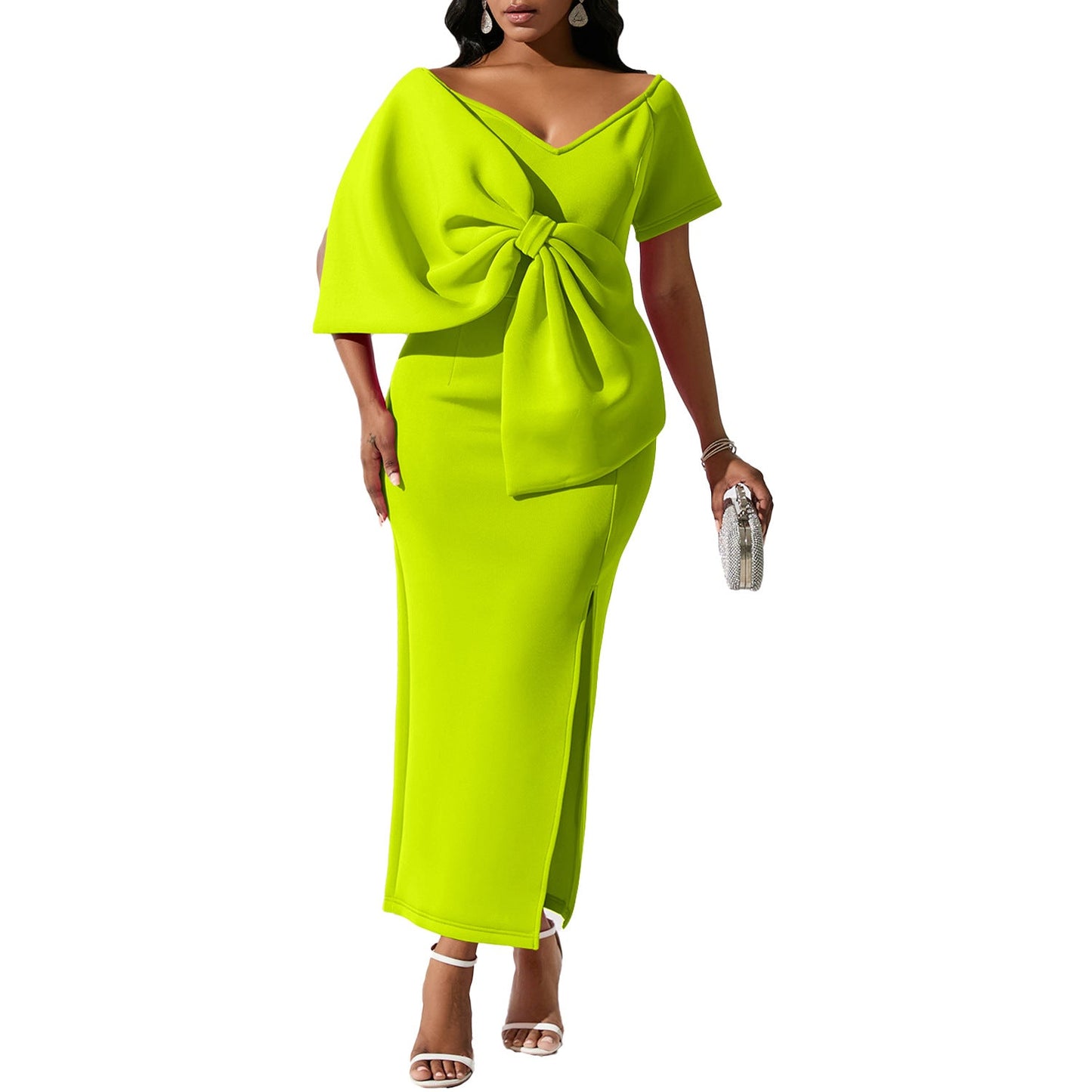 Damen Kleid Figurbetont Voluminöser Schleifendetail