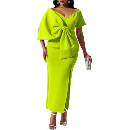 Damen Kleid Figurbetont Voluminöser Schleifendetail